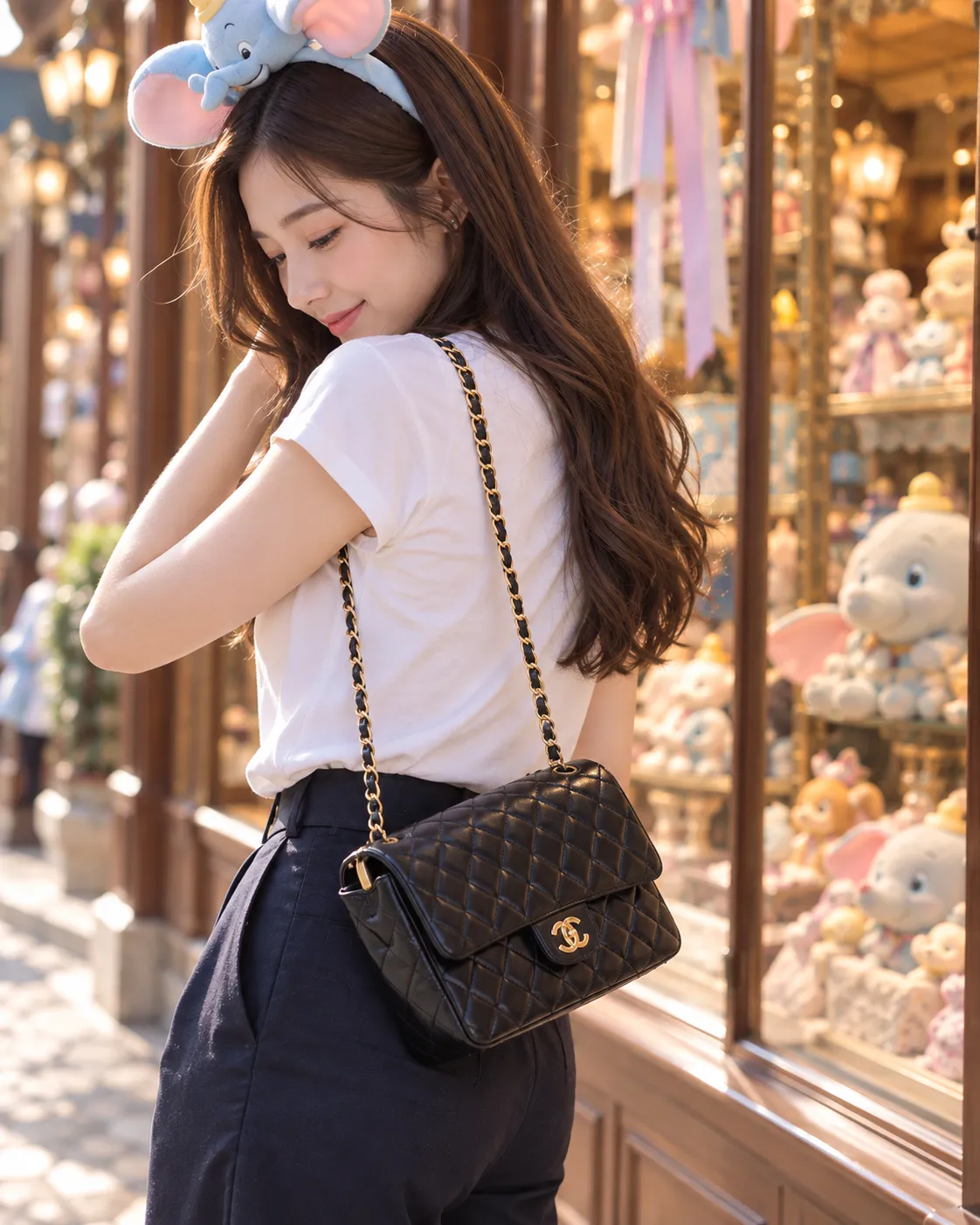 【CHANEL×ディズニーファッション】シンプルコーデにシャネルバッグをプラス♡ 大人可愛いディズニーコーデ (3).webp