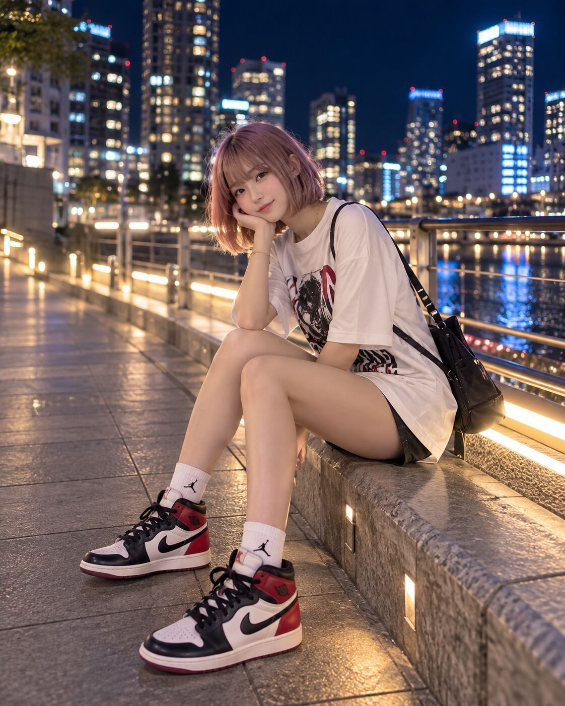 夜景とスニーカーと自然な笑顔♡ エア ジョーダン 1で楽しむ夜のお散歩.jpg